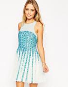 Asos Beaded Mesh Strip Skater Dress - Sky Blue