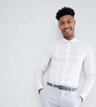Asos Design Tall Wedding Slim Fit Sateen Shirt With V Pleat Detail And Double Cuff - White