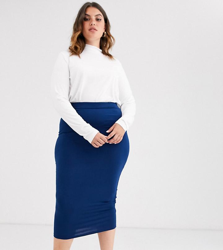 Asos Design Curve Jersey Pencil Skirt In Longer Line
