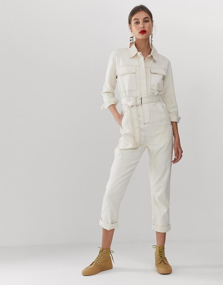 Asos White Utility Jumpsuit-cream