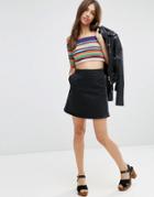 Asos Denim A Line Skirt In Washed Black - Black