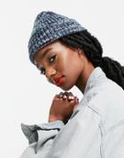 Asos Design Chunky Turn Up Beanie Mixed Knit In Blue-blues