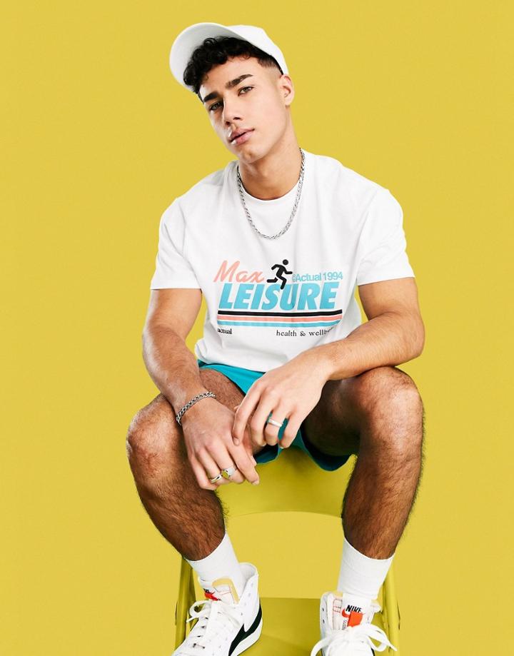 Asos Actual Relaxed T-shirt With Front Graphic Print In White
