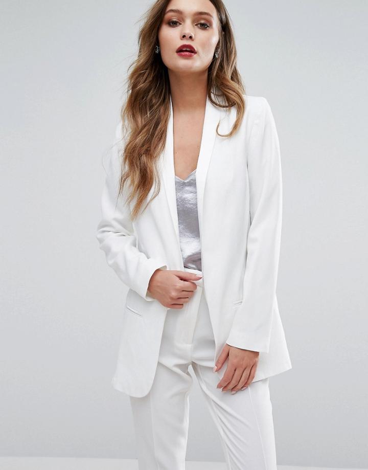 New Look Satin Trim Tux Blazer - White