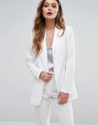 New Look Satin Trim Tux Blazer - White