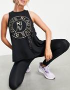 River Island Active Twist Back Logo Tank Top In Black