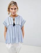 See U Soon Embroidered Smock Top - Blue