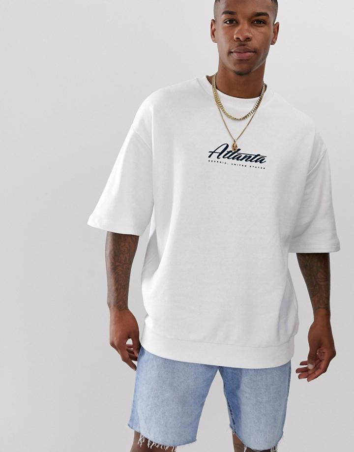 Asos Design Short Sleeve Overszied Sweatshirt With City Print In White