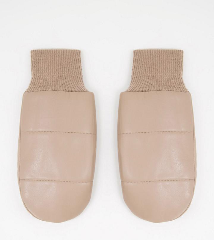My Accessories London Exclusive Leather Look Padded Mittens In Beige-neutral