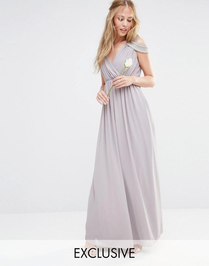 Tfnc Wedding Cold Shoulder Wrap Front Maxi Dress - Opal Gray