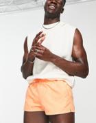 Asos Design Swim Shorts In Orange With Contrast Pocket
