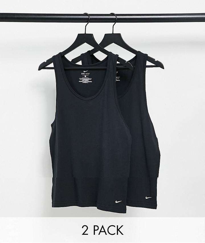 Nike 2 Pack Cotton Stretch Tanks In Black