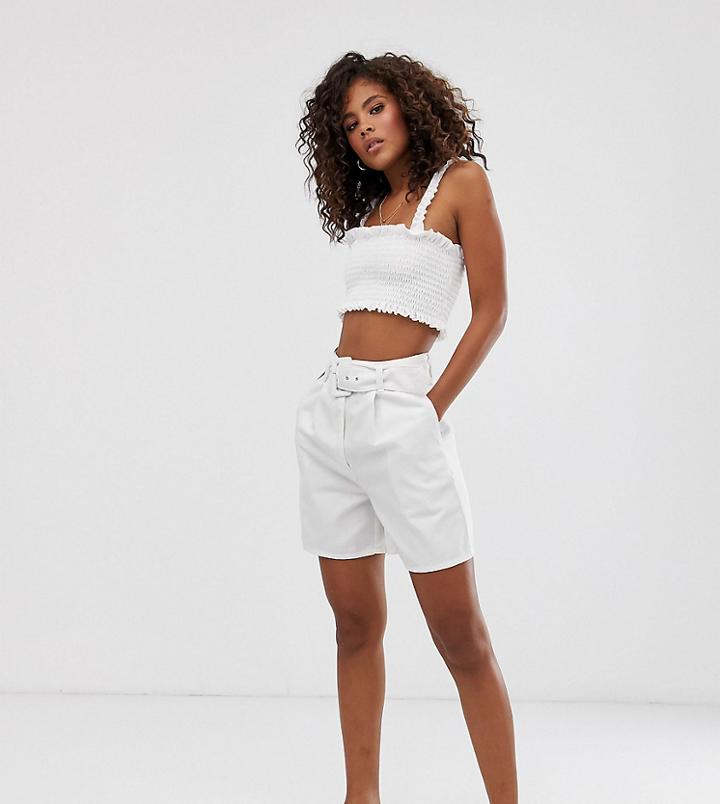 Asos Design Tall Denim Belted Cullotte Shorts In Off White