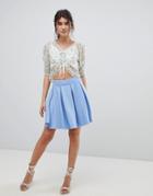 Asos Design Scuba Box Pleat Mini Skirt - Blue