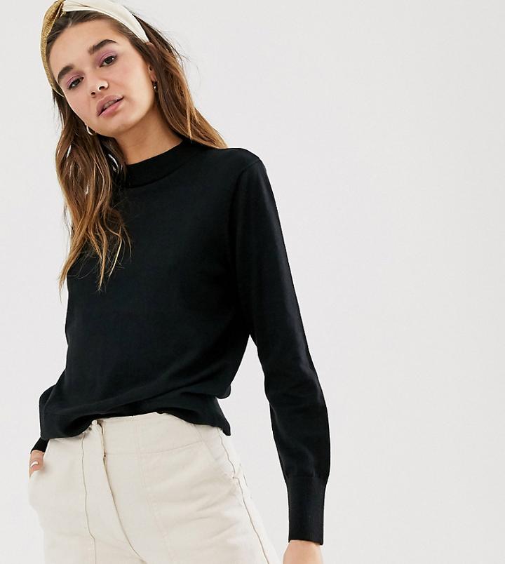 Monki High Neck Lightweight Sweater In Black - Black