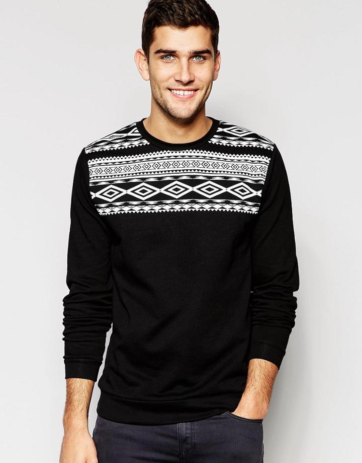 Asos Geo-tribal Print Sweatshirt - Black