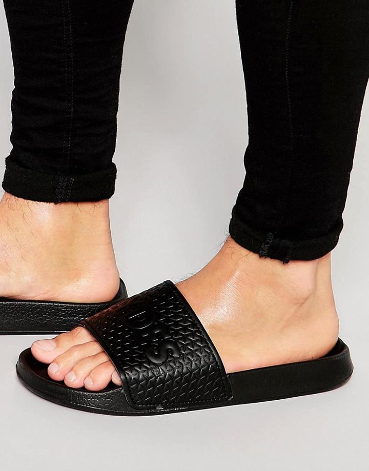 Slydes Logo Slider Flip Flops - Black