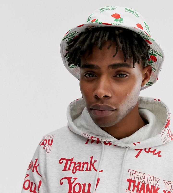 Chinatown Market Thank You Bucket Hat In White