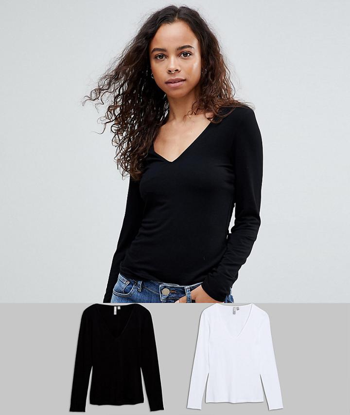 Asos Petite Ultimate Top With Long Sleeve And V-neck 2 Pack - Multi