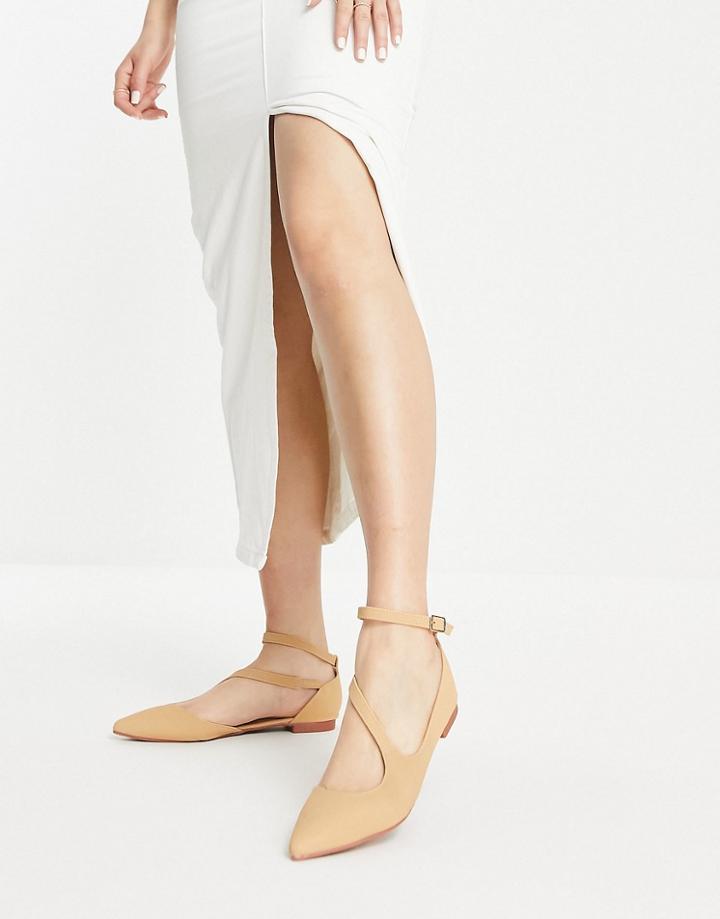 Truffle Collection Strappy Pointed Ballet Flats In Beige-neutral