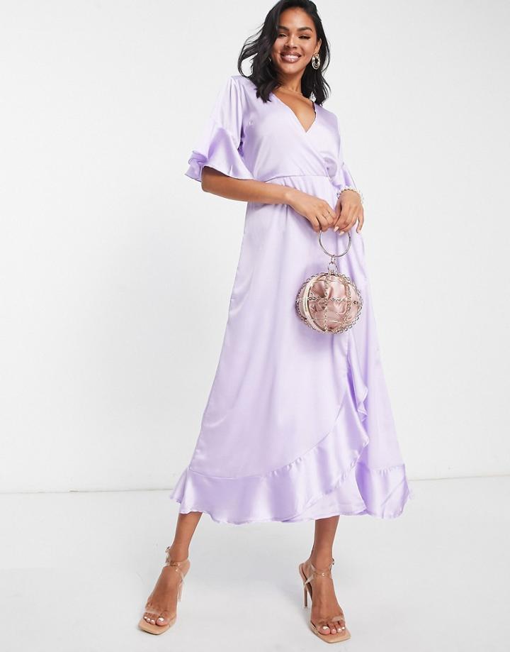 Ax Paris Satin Wrap Dress In Lilac-purple