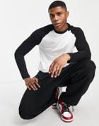 Asos Design White Long Sleeve Raglan T-shirt With Black Contrast Sleeves