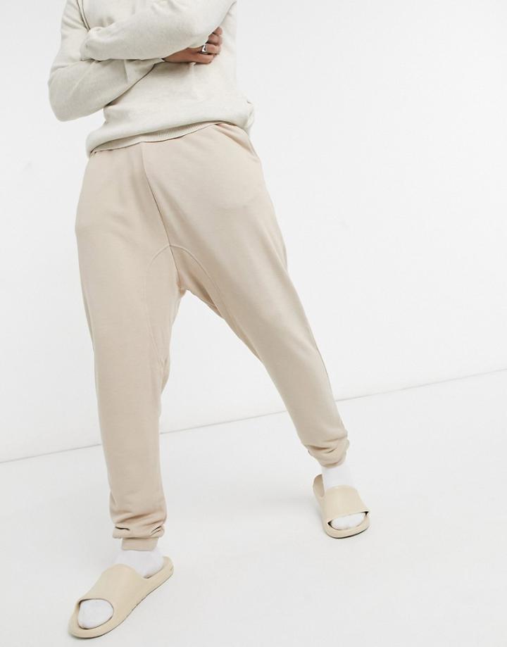 Asos Design Super Soft Viscose Drop Crotch Sweatpants In Beige-neutral
