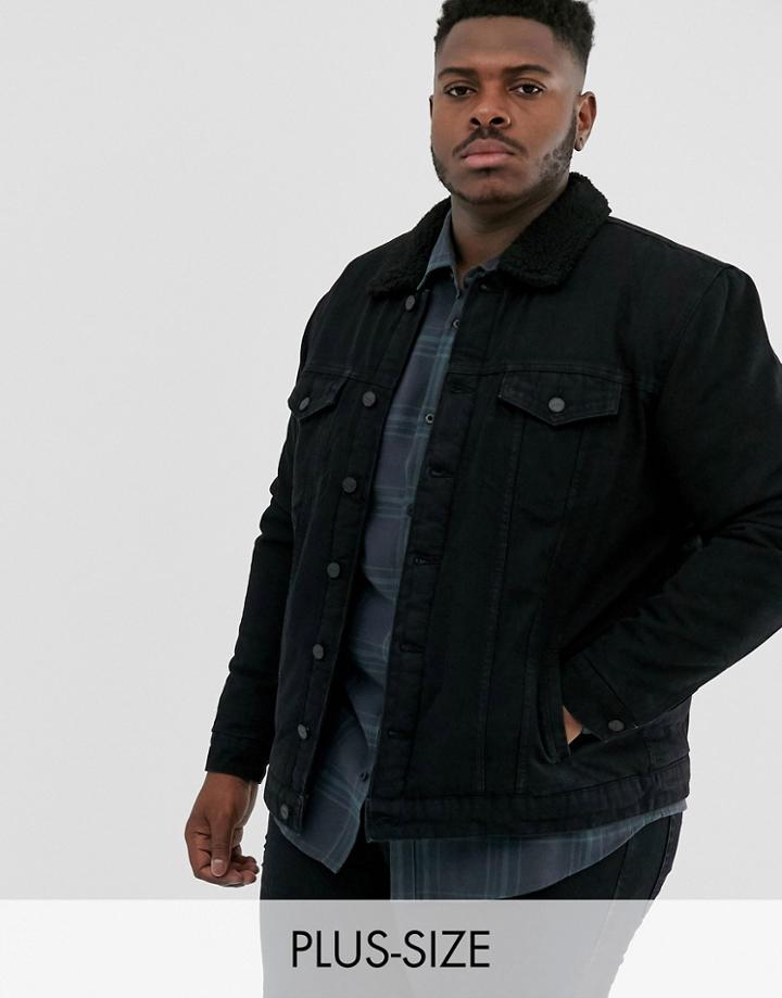 Only & Sons Fleece Lined Denim Jacket In Black