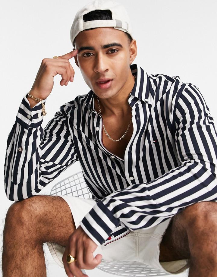 Tommy Hilfiger Icon Logo Bold Stripe Shirt In Navy