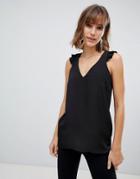 River Island Frilled Tank In Black