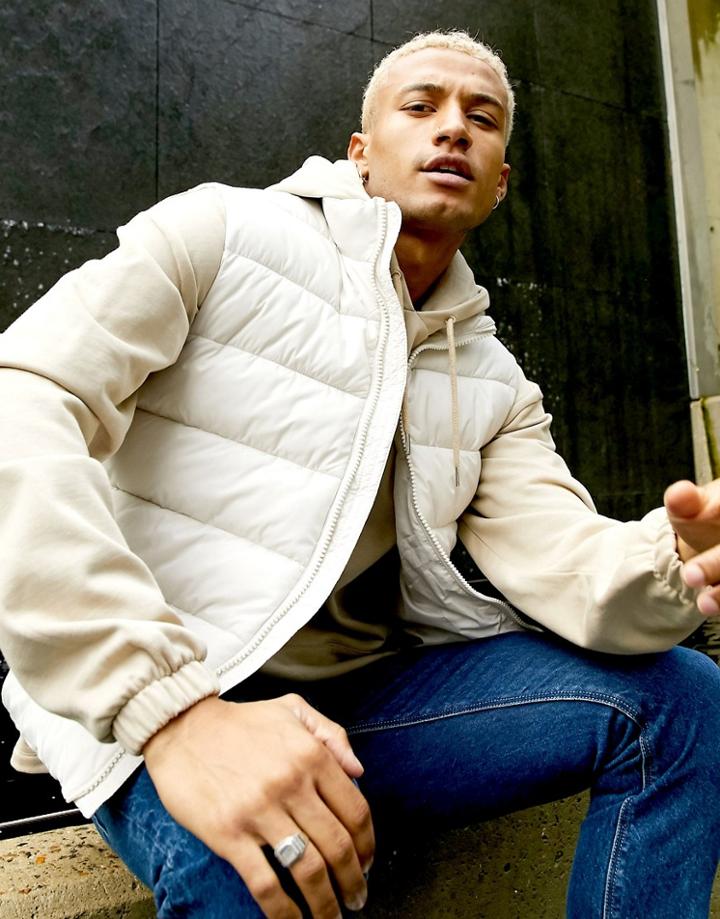 Asos Design Puffer Vest In Ecru-white