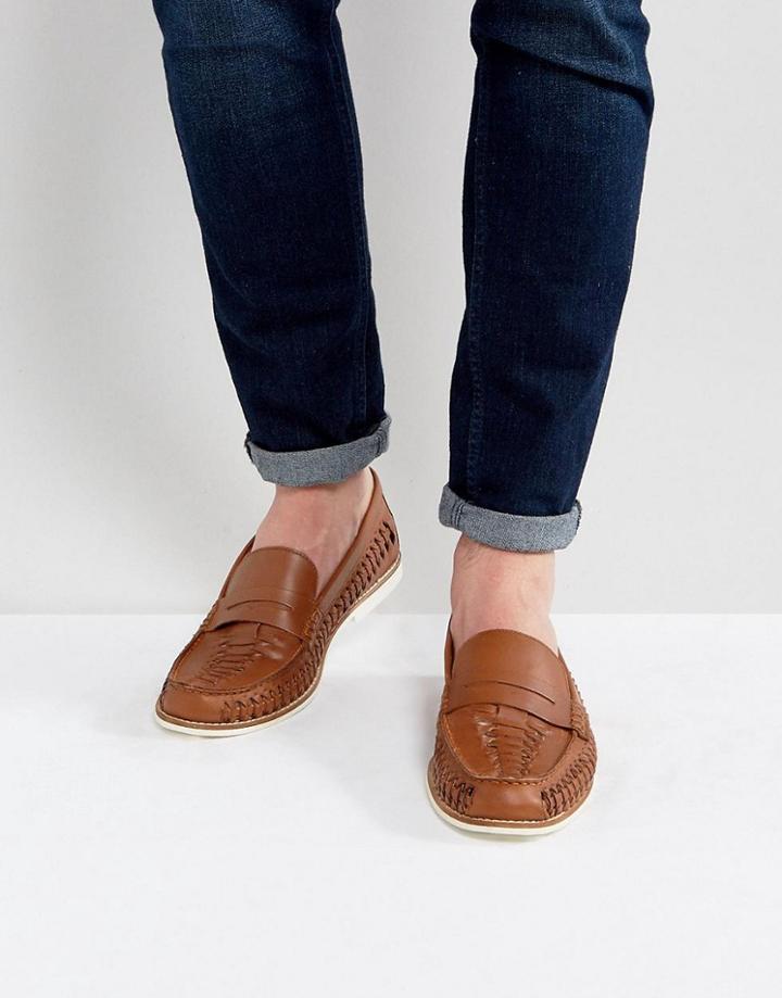 Kg By Kurt Geiger Woven Loafers In Tan Leather - Tan