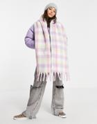 Topshop Brushed Check Scarf In White