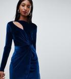Fashion Union Tall Bodycon Dress With Cut Out In Velvet - Navy