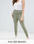 New Look Plus Washed Colored Skinny Jeans - Green