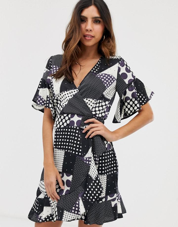 Ax Paris Polka Dot Wrap Mini Dress - Black