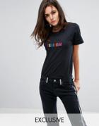 Adolescent Clothing Boyfriend T-shirt With Feminism Slogan Embroidery - Black