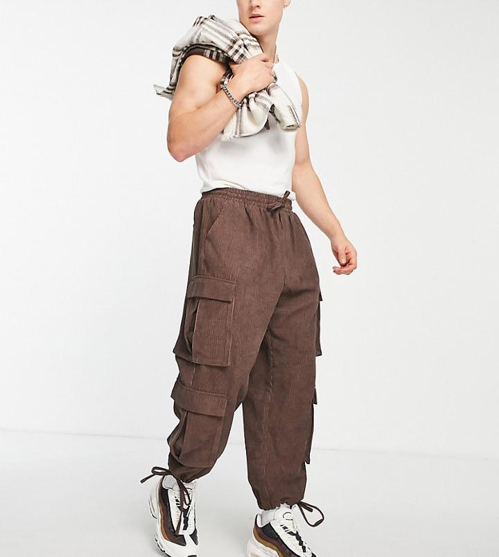 Collusion Cord Low Rise Cargo In Chocolate-brown