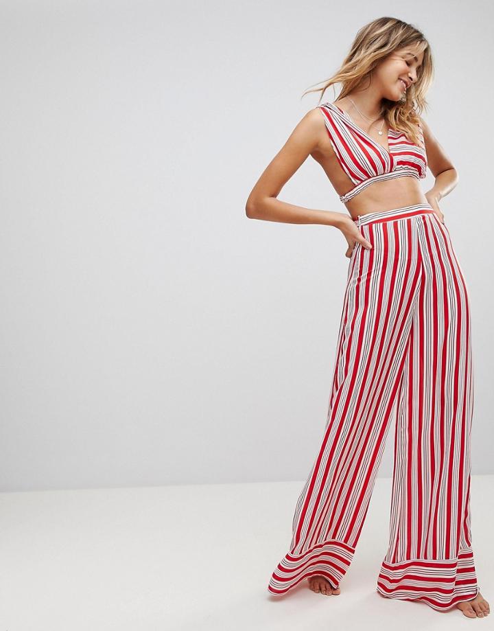Prettylittlething Stripe Wide Leg Beach Pants - Multi