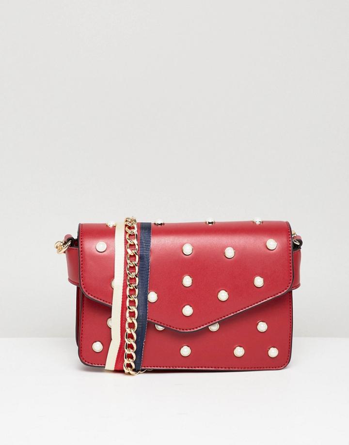 Ivyrevel Pu Cross Body Bag With Faux Pearl Detail - Red