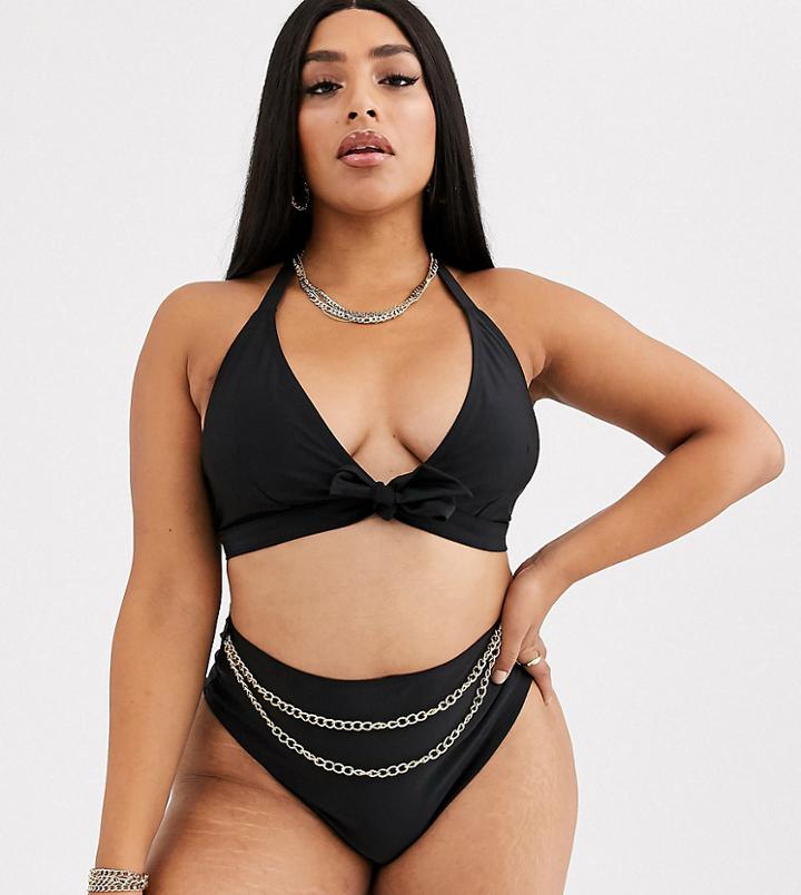 Wolf & Whistle Curve Exclusive Eco Triangle Bikini Top In Black