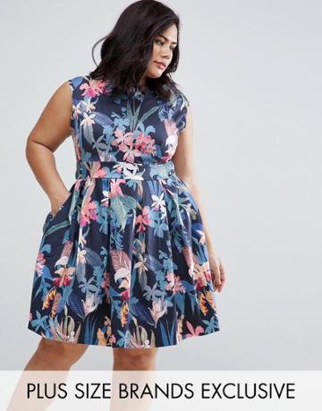 Closet Plus Floral Printed Skater Dress - Multi