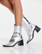 Monki Square Toe Heeled Boots Silver