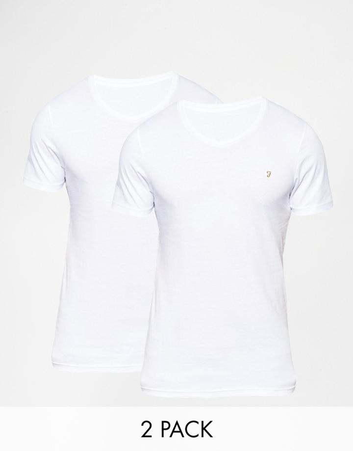 Farah V-neck Neck T-shirt 2 Pack In Muscle Fit - White