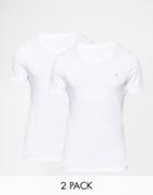 Farah V-neck Neck T-shirt 2 Pack In Muscle Fit - White