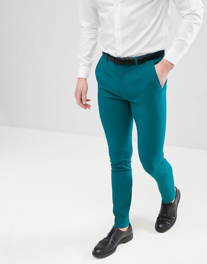 Asos Design Super Skinny Smart Pants In Teal-green