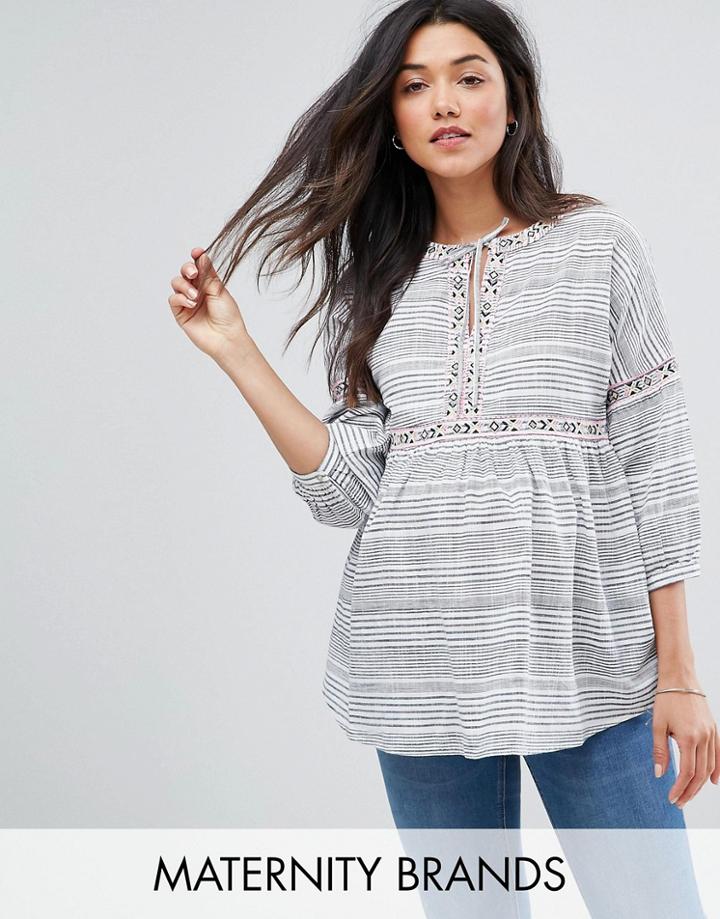 New Look Maternity Folk Geo-tribal Tunic Top - Black