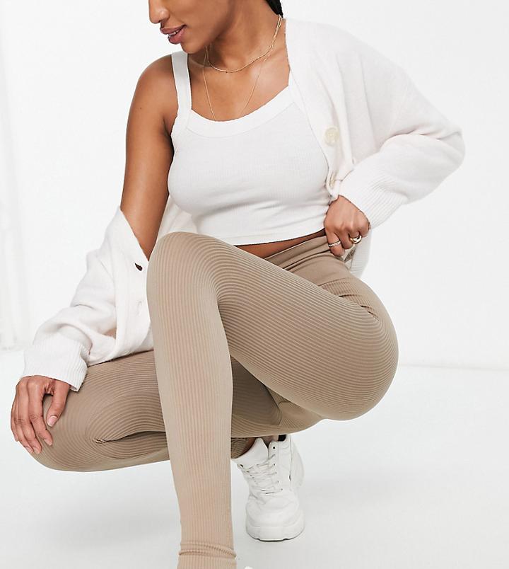 Stradivarius Tall Seamless Ribbed Leggings In Mushroom-brown