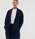 Asos Design Tall Oversized Jersey Duster Jacket In Navy