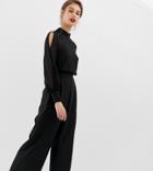 Warehouse Jumpsuit With Split Sleeves In Black - Black